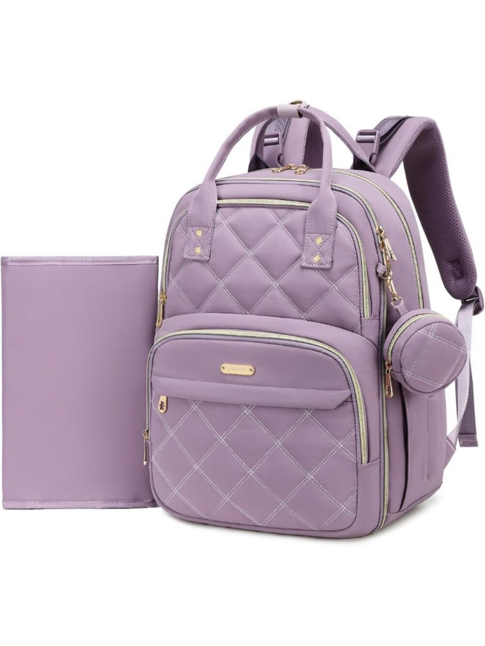 Spacious Purple Diaper Bag Backpack with Changing Pad & Pacifier Case, Stylish